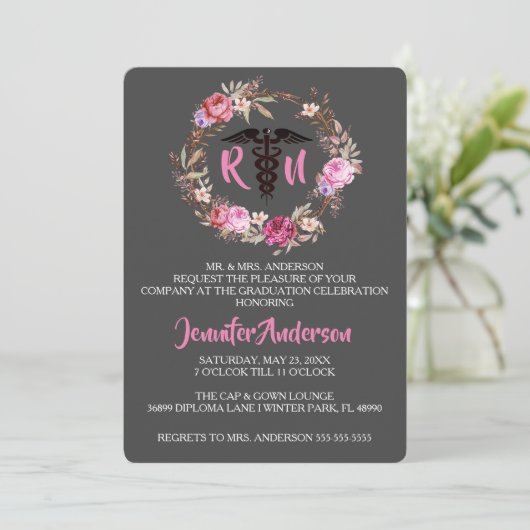 Rustic Floral Nursing School Invitation (Debout devant)