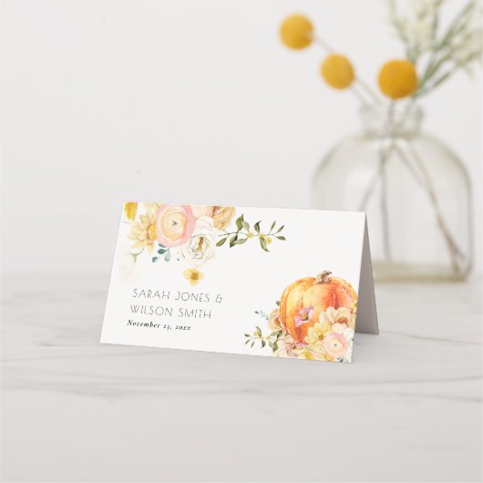 Rustic Floral Oranje herfst Pumpkin Wedding (Voorkant)