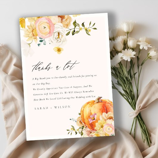 Rustic Floral Oranje herfst Pumpkin Wedding Bedankkaart