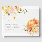 Rustic Floral Oranje herfst Pumpkin Wedding Gastenboek (Voorkant)