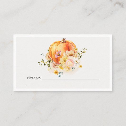 Rustic Floral Oranje herfst Pumpkin Wedding Plaatskaartje (Achterkant)