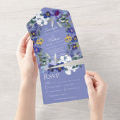 Rustic Floral Orchid Wreath Periwinkle Dinner All In One Uitnodiging (Afscheurbaar)