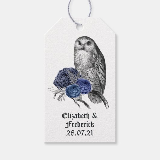 Rustic Floral Owl and Spiders Gothic Wedding Cadeaulabel (Voorkant)