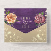 Rustic Floral Paars Wedding All In One Uitnodiging (Achterkant)