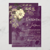 Rustic Floral Paars Wedding Invitation Kaart (Voorkant / Achterkant)
