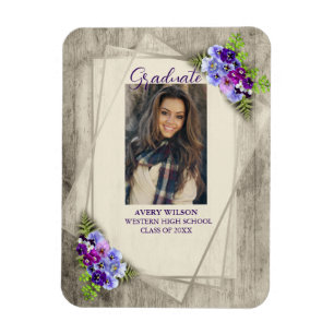 Rustic Floral Pansy Foto Afstuderen Magneet