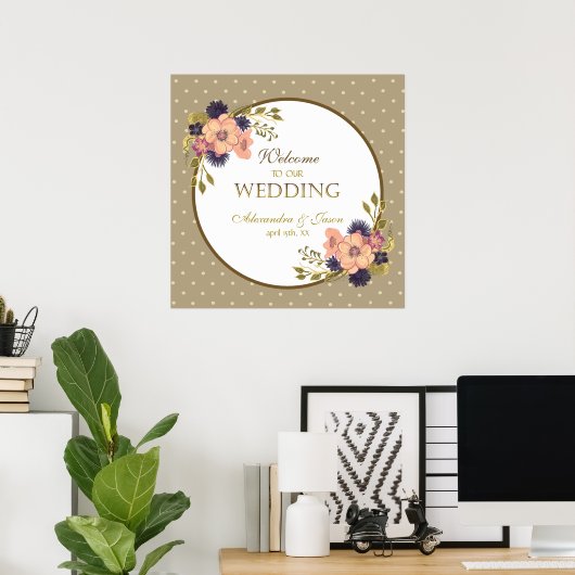 Rustic Floral Pink and Gold Welcome Wedding Poster (Thuiskantoor)