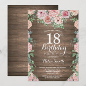 Rustic Floral Pink Peonies 18th Birthday Kaart (Voorkant / Achterkant)