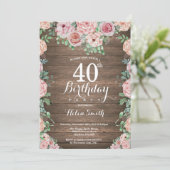 Rustic Floral Pink Peonies 40th Birthday Kaart (Staand voorkant)