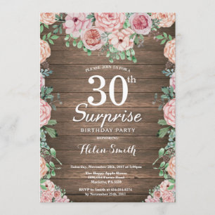 Rustic Floral Pink Peonies Surprise 30th Birthday Kaart