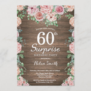 Rustic Floral Pink Peonies Surprise 60th Birthday Kaart