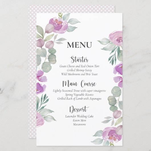Rustic Floral Pink Waterverf Wedding Menu (Voorkant / Achterkant)