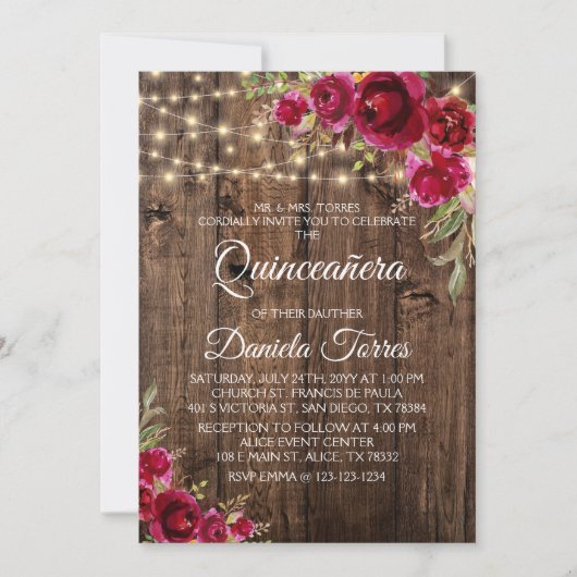 Rustic Floral Quinceañera 15th Kaart (Voorkant)