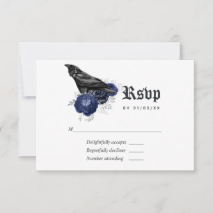 Rustic Floral Raven Gothic Wedding RSVP Kaartje
