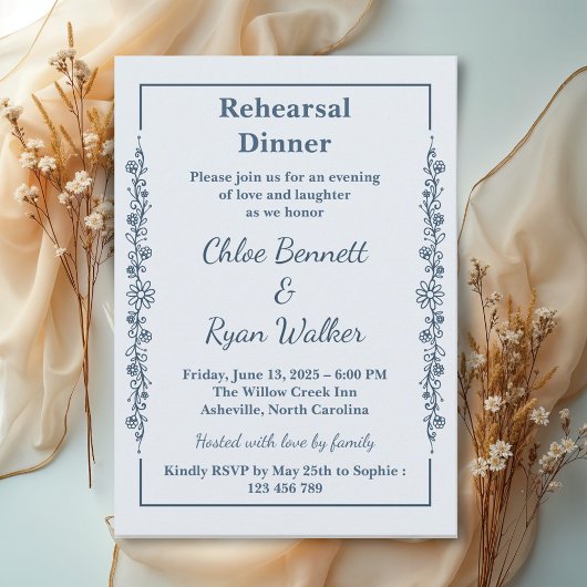 Rustic Floral Rehearsal Dinner Kaart