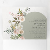 Rustic Floral Sage All in One Wedding Tri Fold Drieluik Uitnodiging (Binnenzijde eerst)