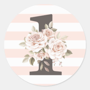 Rustic Floral Shabby Chic Rozen 1e verjaardag Ronde Sticker
