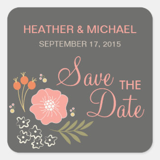 Rustic Floral slaat de datum op Vierkante Sticker