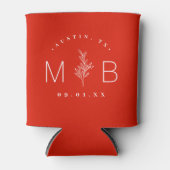 Rustic Floral Stem Wedding Monogram | Red Blikjeskoeler (Voorkant)