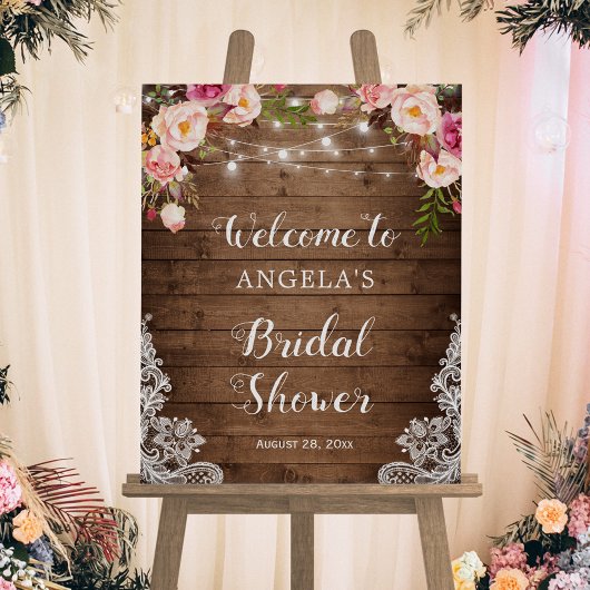 Rustic Floral String Light Lace Vrijgezellenfeest  Poster