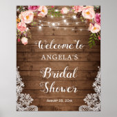 Rustic Floral String Light Lace Vrijgezellenfeest  Poster (Voorkant)