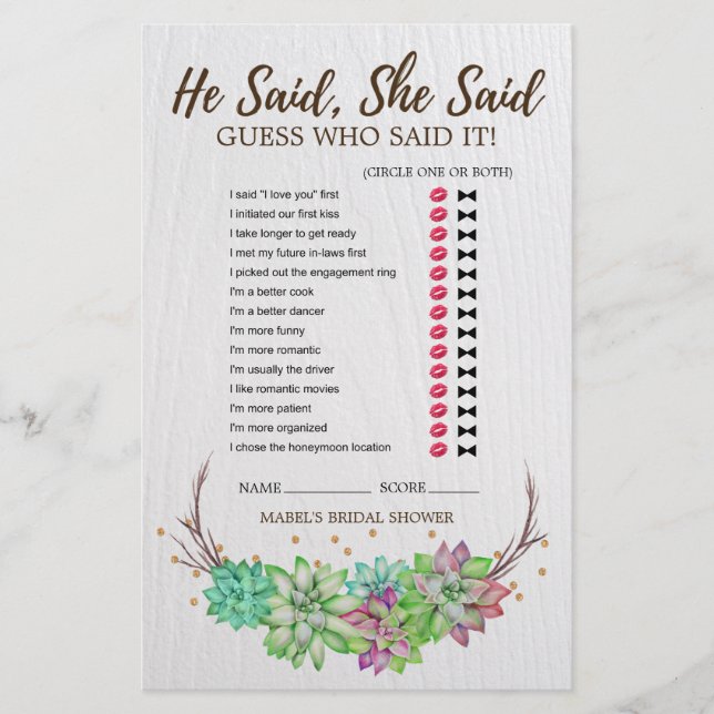 Rustic Floral Succulent Wedding Word Search Game (Voorkant)