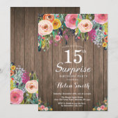 Rustic Floral Surprise 15th Birthday Invitation Kaart (Voorkant / Achterkant)