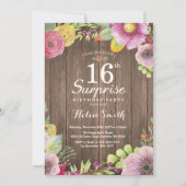 Rustic Floral Surprise 16th Birthday Invitation Kaart (Voorkant)