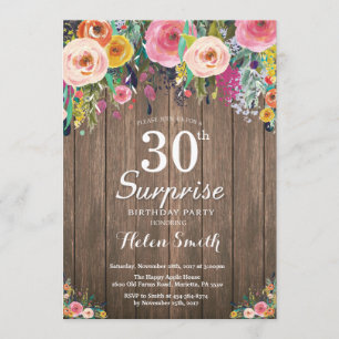 Rustic Floral Surprise 30th Birthday Invitation Kaart