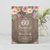 Rustic Floral Surprise 60th Birthday Invitation Kaart (Staand voorkant)