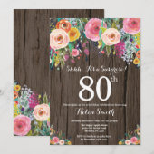 Rustic Floral Surprise 80th Birthday Invitation Kaart (Voorkant / Achterkant)