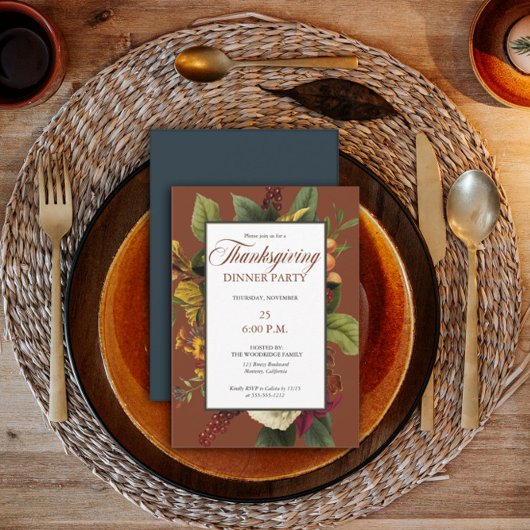 Rustic Floral Terracotta |Blauwgroen Thanksgiving Kaart