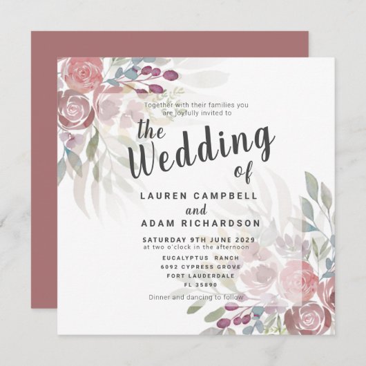 Rustic Floral Terracotta Wedding Invitation Kaart (Voorkant / Achterkant)
