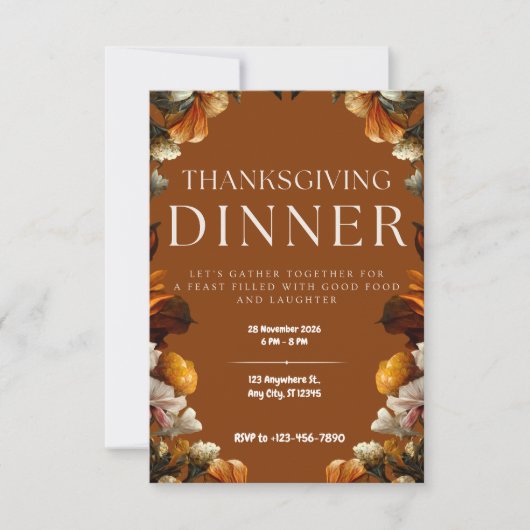 Rustic Floral Thanksgiving Dinner Invitation  (Devant)