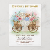 Rustic Floral Wagon Baby Shower Invitation Briefkaart (Voorkant)