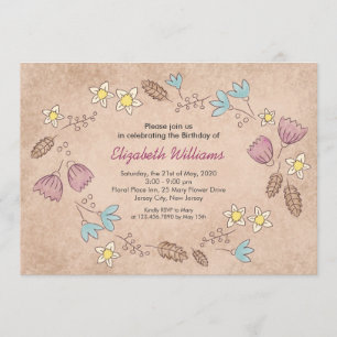 Rustic Floral Waterverf Birthday Uitnodiging