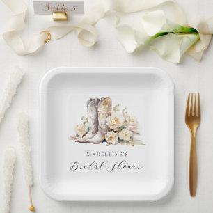 Rustic Floral Waterverf Boots Vrijgezellenfeest Papieren Bordje