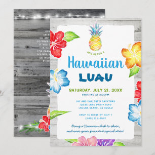 Rustic Floral Waterverf Tropische Hawaiian Luau Kaart