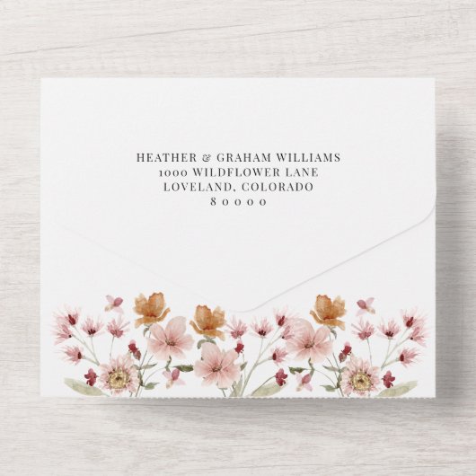 Rustic Floral Wedding All In One Uitnodiging (Achterkant)