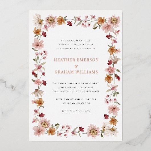 Rustic Floral Wedding Folie Folie Uitnodiging (Voorkant)