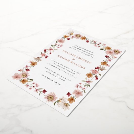 Rustic Floral Wedding Folie Folie Uitnodiging (Gedraaid)