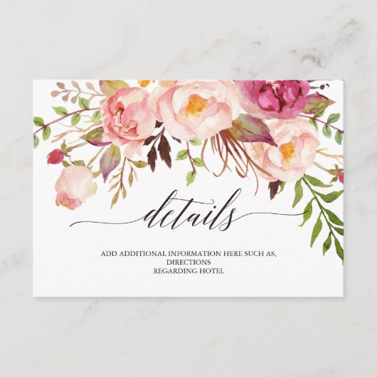Rustic Floral Wedding Information/Details 2-Side-3 Informatiekaartje (Voorkant)