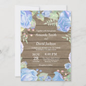 Rustic Floral Wedding Invitation Blue Waterverf Kaart (Voorkant)