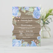 Rustic Floral Wedding Invitation Blue Waterverf Kaart (Staand voorkant)
