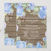 Rustic Floral Wedding Invitation Blue Waterverf Kaart (Voorkant / Achterkant)
