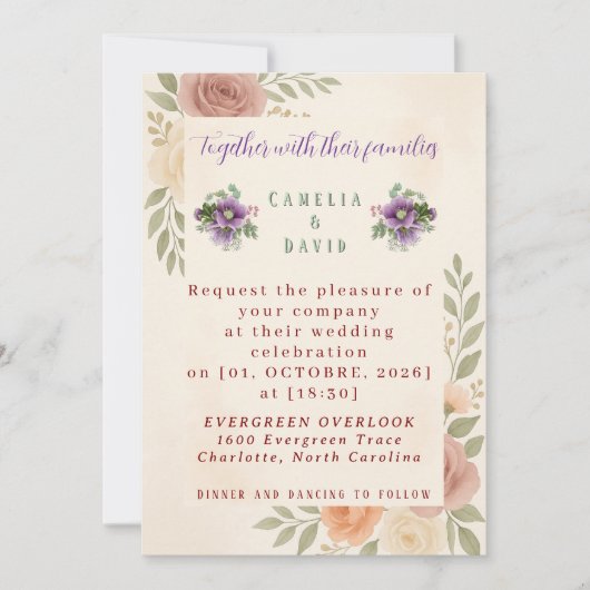 Rustic Floral Wedding Invitation Kaart (Voorkant)