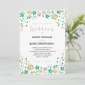 Rustic Floral Wedding Invitation Mint Gold Kaart (Staand voorkant)