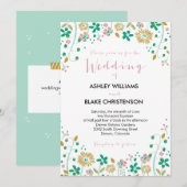 Rustic Floral Wedding Invitation Mint Gold Kaart (Voorkant / Achterkant)