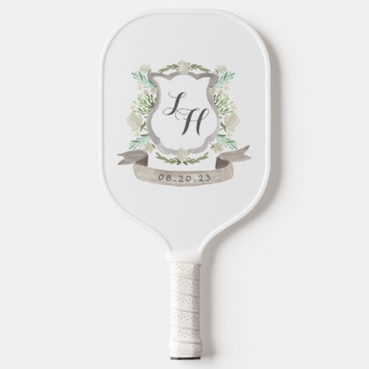 Rustic Floral Wedding Monogram en Foto Pickleball Paddle (Voorkant)