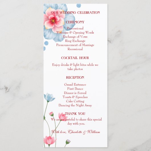 Rustic Floral Wedding Programma (Achterkant)